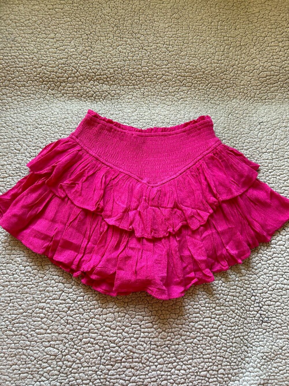 Rock n Rags -- hot pink, ruffle mini skirt, elastic wasitband